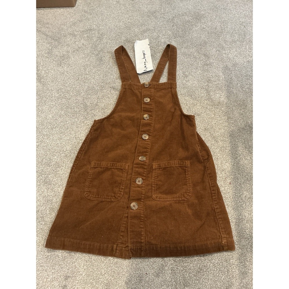 Blue Spice Brown Corduroy Button Front Overall Mini Dress Straps Pockets Size M